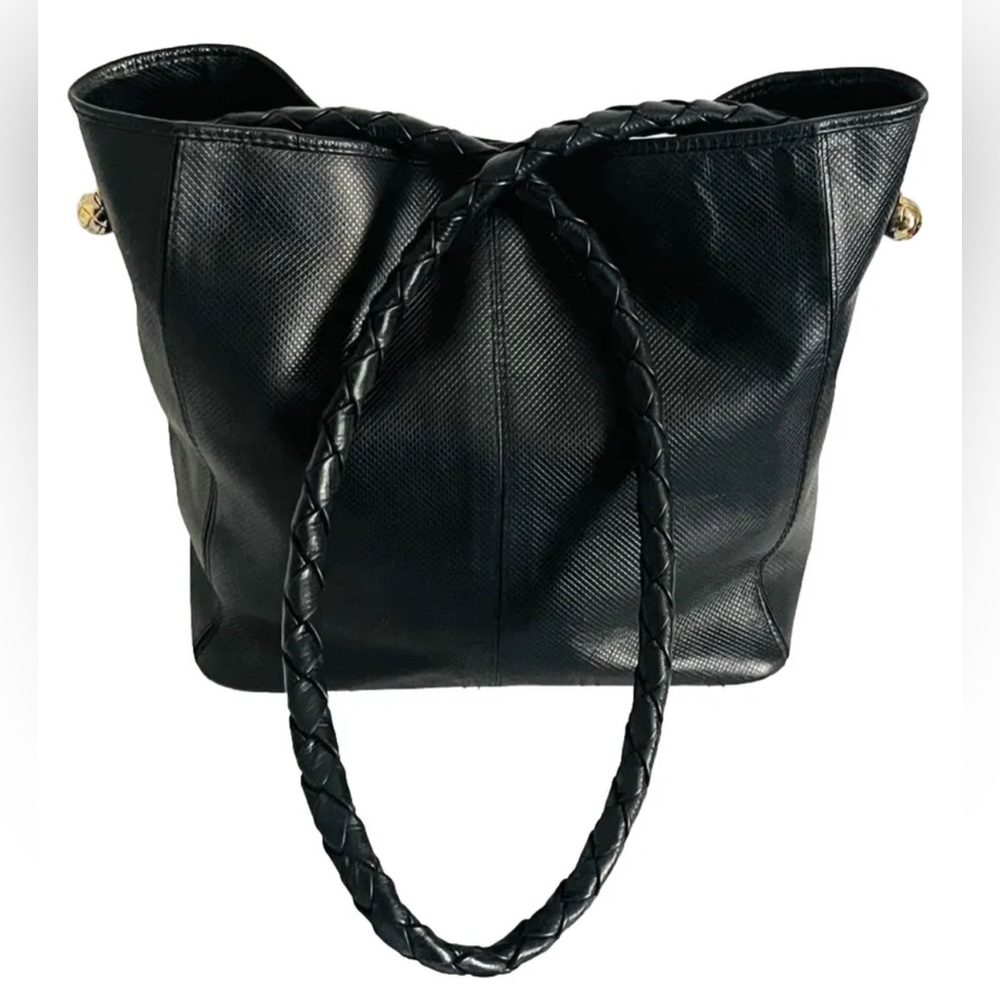 Bottega Veneta Black Leather shoulder bag Purse Large handbag w Strap - Picture 1 of 15